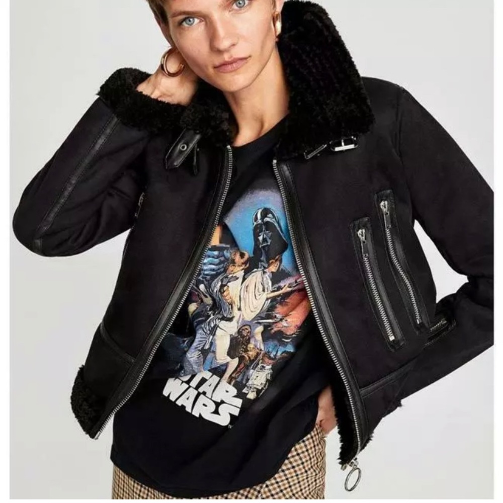 Zara Shearling Coat Jacket Small - image 2